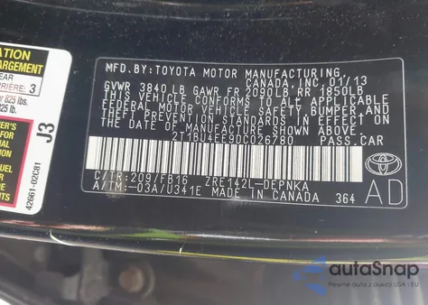 2013 Toyota Corolla Le z USA, uszkodzony, nr VIN 2T1BU4EE9DC026780